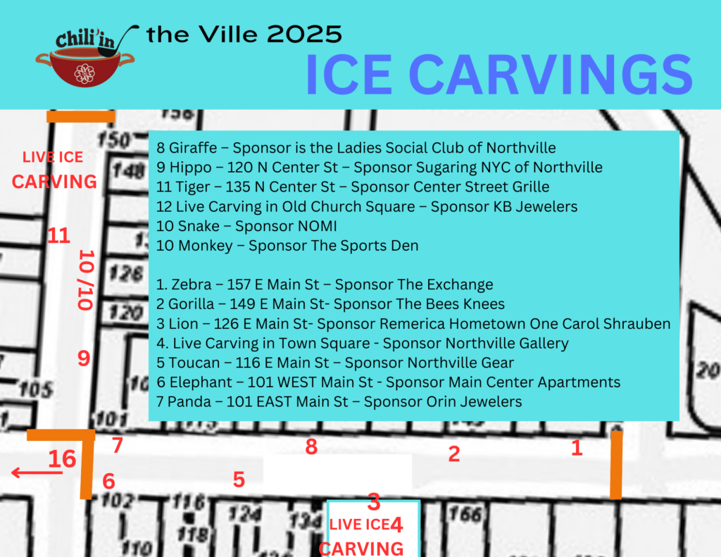 Map of Chillin' in the Ville 2025 ice carvings.
