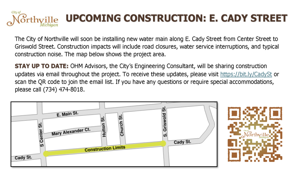 Northville E. Cady Street construction map and details.