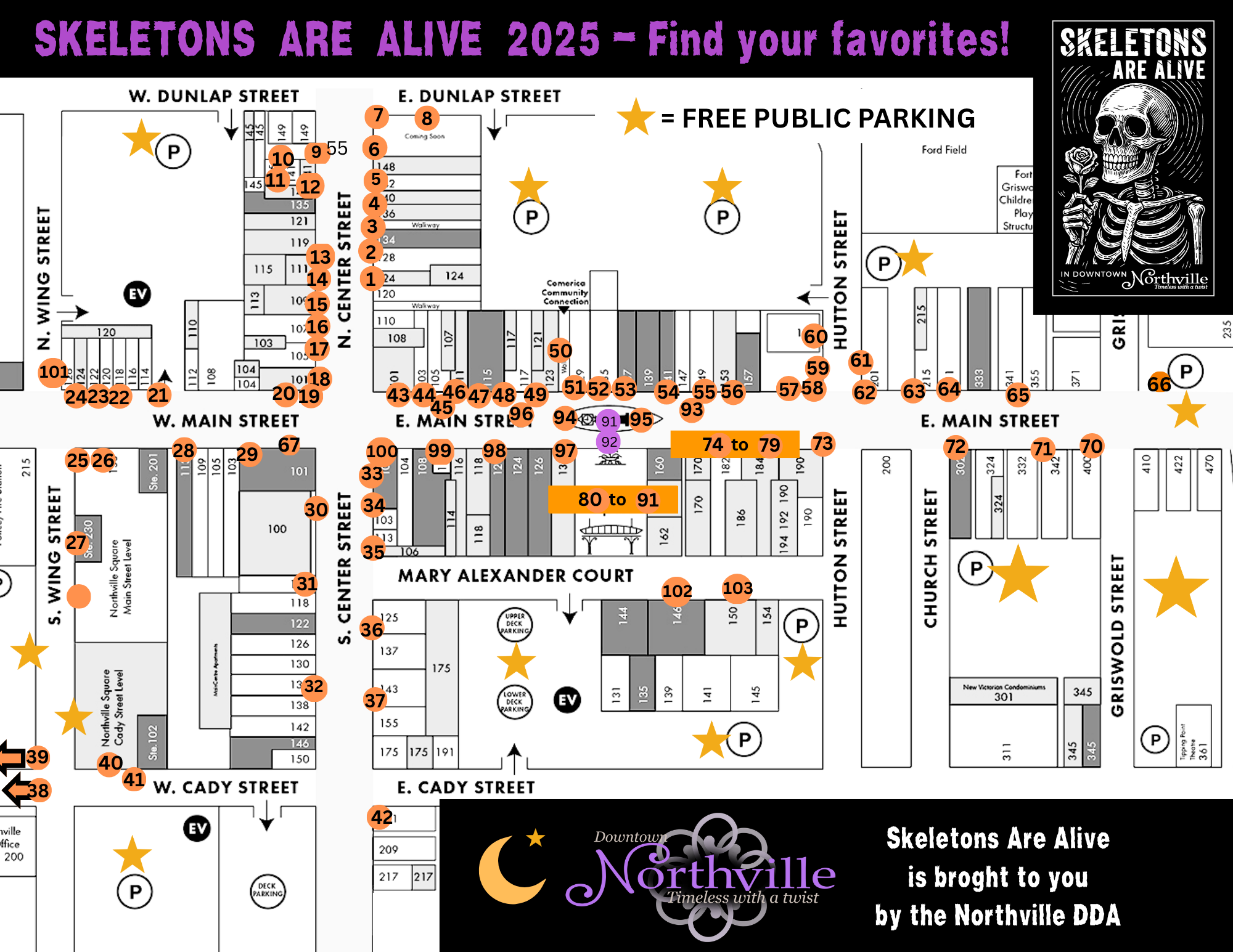 Skeletons Are Alive 2025 event map with parking locations.