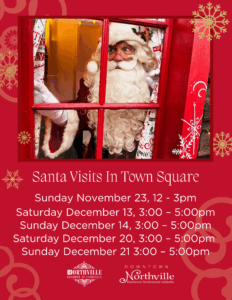 Santa Claus visits Town Square event schedule.
